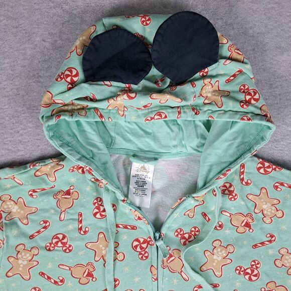 Disney Mickey Mouse Holiday Treats One Piece Adult Large Pajamas Hooded W Ears S - Picture 4 of 9